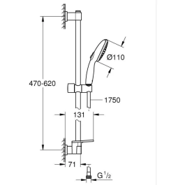 Grohe Set de Ducha Vitalio Start 110 Rociador 2 Chorros Barra 60cm Flexo Estante Ahorro Agua Cromo 26952001