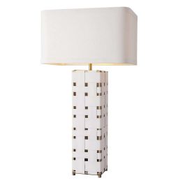 DKD Home Decor Lámpara Sobremesa Item Home Blanco Crudo Dorado E27 50W con Bombilla Material Cuero Lino Metal 33x83x48 cm Precio: 117.49999998. SKU: B15GN6VZKK