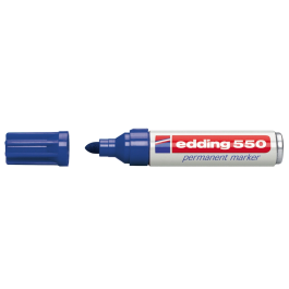 Edding Marcador Permanente 550 Azul, Punta Redonda 3-4 mm, Tinta Resistente para Diversos Materiales