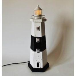 DKD Home Decor Faro Decorativo Luminoso LED Estilo Atlántico Colección Lurima en Madera Blanco Negro, 42x14x16 cm, Baterías AA Precio: 19.58748. SKU: S3032353