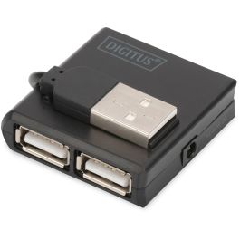 Digitus DN-30200-1 Hub USB 2.0 de 4 puertos, alta velocidad 480 Mbit/s, con cable integrado, color negro