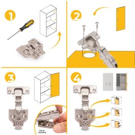 Emuca Lote de 20 bisagras rectas X91 con cierre suave y suplementos para atornillar, Altura 0, Acero, Niquelado