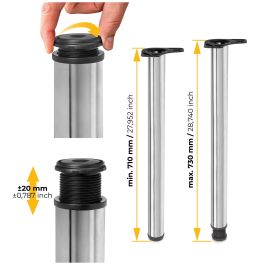 Emuca Lote de 4 patas para mesa, diámetro 60mm, H 710mm, Acero, Cromado