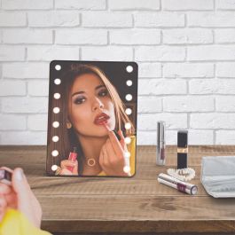 Cosmetic Club Espejo de Maquillaje Led Táctil con Caballete Giratorio y 16 LEDs, 16.8x14xh.21.8 cm