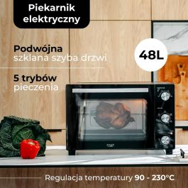 Adler ad 6026 Horno Eléctrico con Convección y Asador, 1800W, 48L, Acero Inoxidable, 90-230°C, Temporizador 60 min