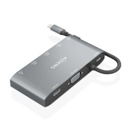 AISENS - USB-C DOCK 8 EN 1, USB-C A 1xHDMI, 1xVGA, 1xRJ45, 2xUSB-A, 2xUSB-C 5G, 1xUSB-C PD, GRIS, 20CM