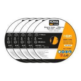 Koma Tools Disco de Corte para Hierro y Acero Inoxidable, Set de 5 uds, Ø115 x 1 x 22,2 cm