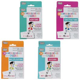 Jeux 2 momes Juego de 36 Cartas de Cálculo, Sumas, Restas, Multiplicaciones y Divisiones, Doble Cara, Plastificadas, Borrables con Rotulador