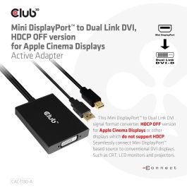 Club3D CAC-1130-A Adaptador Mini DisplayPort a DVI Dual Link HDCP Off, 3840x2160, 0.6m, Alimentación USB