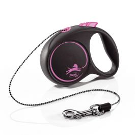Flexi Correa Retráctil Black Design XS para Perros, Cordón Rosa de 3 Metros, Carcasa Negra, Plástico/Nylon Resistente