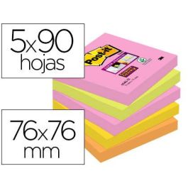 Bloc De Notas Adhesivas Quita Y Pon Post-It Super Sticky 76x76 mm Con 90 Hojas Pack De 5 Bloc Colores Surtidos