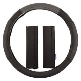 Sparco SPC1111KGR Funda Volante y Almohadillas Negro-Gris Polyester Antideslizante Lavable Universal Juego 2 Piezas