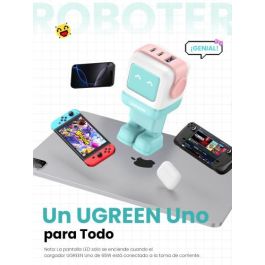 UGREEN Cargador Rápido GaN 65W 3 Puertos USB C/A con Pantalla LED, Azul - Ref. 35855