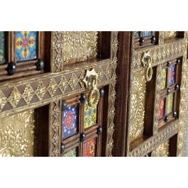 Giner y Colomer Armario 2 Puertas Madera Acacia Cerezo Detalles Azulejo Bronce Repujado 180x100x45 cm