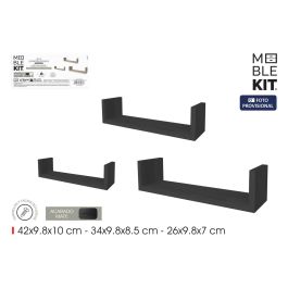 Moblekit Set 3 Estantes Flotantes Negros 42x9.8x10 cm, 34x9.8x8 cm para Organización (6 Unidades)