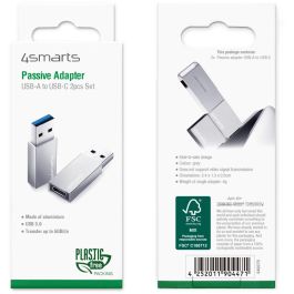 4smarts Adaptador Pasivo USB-A 3.0 a USB-C, 2 Unidades