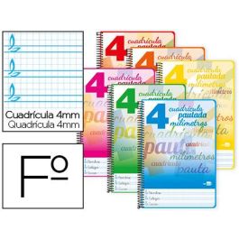 Cuaderno Espiral Liderpapel Folio Pautaguia Tapa Blanda 80H 75 gr Cuadro Pautado 4 mm Colores Surtidos 8 unidades