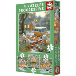Educa Puzzle Set 4 en 1 Ciudad de Conejitos con 12, 16, 20 y 25 piezas de cartón. Juego de mesa infantil para niños +3 años