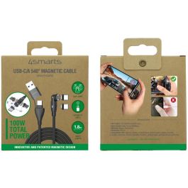 4smarts Cable Magnético USB-C/A GravityCord 100W 1.8m Negro para Carga Rápida y Sincronización de Datos