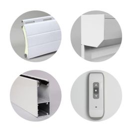 France Combi Persiana enrollable de aluminio con baúl y correderas, funcionamiento eléctrico por radio, 1,40 x 1,00 m, Blanco