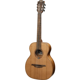 LAG Guitarra Acústica Escapade Nylon A/E- Natural Travel Clásica Electrocústica, Tapa Cedro Rojo Macizo, Acabado Satinado