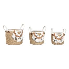 DKD Home Decor Cesta de Almacenamiento Boho Natural/Blanco de Fibra y Algodón 33x38x33 cm, Set de 3 Unidades Precio: 75.58999954. SKU: B1KKDQX2AB
