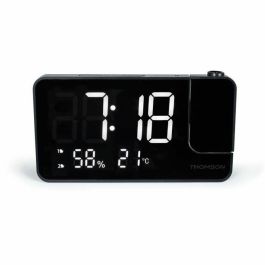 Thomson THO3499550388848 Radio Reloj Proyector FM, Alarma Dual, Medición Temperatura y Humedad, Puerto USB-C - Negro