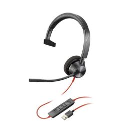 HP Poly Auriculares Blackwire 5220 Diadema Binaural con Micrófono Control de Volumen Cable USB y Jack 3,5 mm Negro-Rojo
