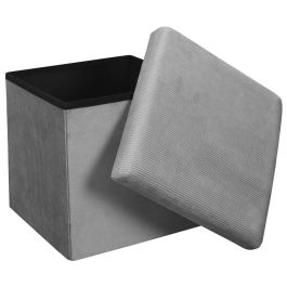 Home Deco Factory Lounge Caja-Puf Plegable Gris Terciopelo 38x38 cm