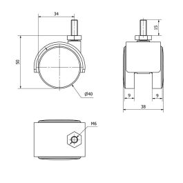Ruedas Alex Rueda Giratoria Espiga Roscada y Eje Liso Ø 4 cm Negro 6 x 15 cm Carga Máx. 20 kg