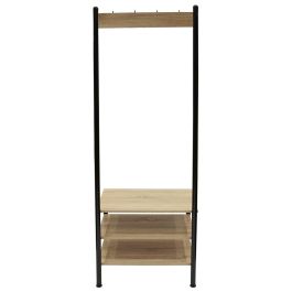 Home Deco Factory Perchero Essentiel con Estanterías, 4 Ganchos Dobles y 3 Baldas, Madera y Metal, 60x40 cm, Altura 175 cm