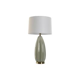 DKD Home Decor Lámpara de Sobremesa Moderna Verde y Blanco, con Base de Gres y Plafón de Lino, compatible con bombillas E27 LED, 41x41x78 cm