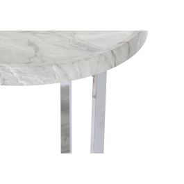 DKD Home Decor Mesita Auxiliar Moderno Blanco Plateado MDF Metal Simil Marmol 40 x 53 x 40 cm