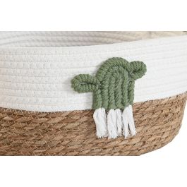 DKD Home Decor Cesta Boho de Fibra y Algodón Blanco Verde Natural 30x30x15 cm Set 3 Piezas (2 Unidades)