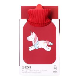 Edm Bolsa de Agua Caliente 2L Modelo Unicornio Roja con Funda de Lana