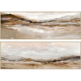 DKD Home Decor Juego de 2 Cuadros Modernos Paisaje Marron Blanco con Lienzo y Marco PS 153x53x4.3 cm