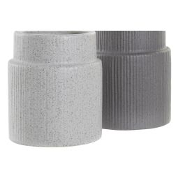 DKD Home Decor Vaso Scandi de Gres Colección Blanco y Gris Pro Design Gris Claro/Oscuro 8x10.5x8 cm - Set de 6 Unidades