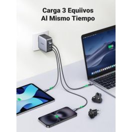 UGREEN 90409 Cargador Nexode GaN 65W USB Carga Rápida Interior, 2x USB-C y 1x USB-A, Adaptador Universal para Teléfonos, Portátiles y Relojes