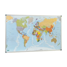 Faibo Mapa Mural Planisferio Político Magnético con Marco de Aluminio y Cantoneras de Protección 84x140 cm
