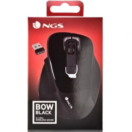 NGS Bow Ratón Inalámbrico RF 2.4 GHz, Sensor Óptico Avanzado, 800-1600 DPI, 5 Botones + Scroll, Diseño Ergonómico para Diestros, Negro Brillante