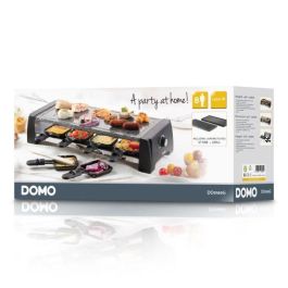Domo DO9189G Raclette 8 personas 1200W, parrilla y piedra natural pulida, antiadherente, termostato ajustable - Negro