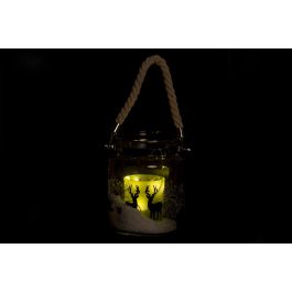 DKD Home Decor Decoración Luminosa LED para Navidad Alpina con Reno y Piñas, Blanco, 14.5x17x14.5 cm, Pack de 2 Unidades