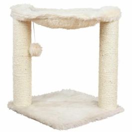Trixie Baza Árbol Rascador Gato 50 cm de Altura con Poste de Sisal Natural, Felpa de Pelo Largo y Juguete Colgante - Color Crema