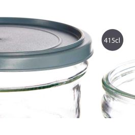 Vivalto Fiambrera de Cristal Redonda 415 ml Gris, Vidrio y Plástico, 12.5x12x6 cm (24 Unidades)