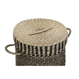 DKD Home Decor Cesta Colonial Natural Negro Fibra Set de 3 45 x 56 x 45 cm