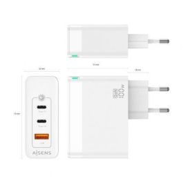 Aisens Cargador GaN 100W con 2 USB-C PD3.0 QC4.0 QC5.0 y 1 USB-A QC3.0, Blanco Aisens Cargador GaN 100W con 2 USB-C PD3.0 QC4.0 QC5.0 y 1 USB-A QC3.0, Blanco