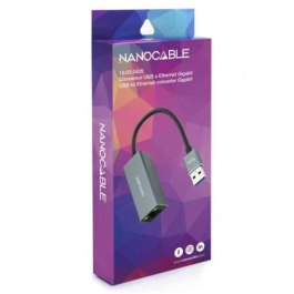 Nano Cable 10.03.0405 Adaptador USB 3.0 a RJ45 Ethernet Gigabit 1000Mbps Aluminio Gris 15cm