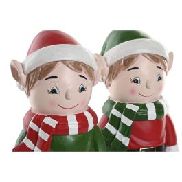 DKD Home Decor Figura de Navidad Elfo Tradicional de Magnesia con Luz LED Multicolor 13 x 32 x 15 cm (2 Unidades)