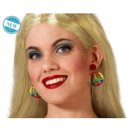 Pendientes Redondos Multicolor Símbolo de Paz para Disfraz Hippie Boho Años 60 70 Precio: 1.49999949. SKU: B17GPRCCAP