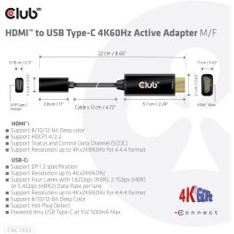 Club 3D Adaptador HDMI 2.0 a USB-C CAC-1333, 4K60Hz Activo